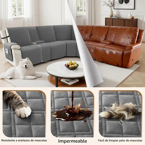 Vista 6 de Arfntevss - Fundas impermeables para sofá seccional reclinable, juego de fundas antideslizantes lavables en forma de L para sofá reclinable, Gris