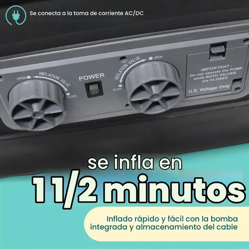 Vista 5 de Colchón de aire EZ INFLATE con bomba incorporada - Colchón inflable de tamaño individual doble-alto con parte superior aterciopelada - Fácil