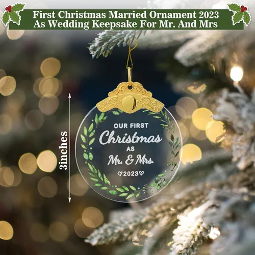 Vista 3 de Adorno de matrimonio de primera Navidad 2023, Just Married Mr and Mrs Sign Gifts Our First Christmas Ornament 2023 Regalos de despedida de soltera