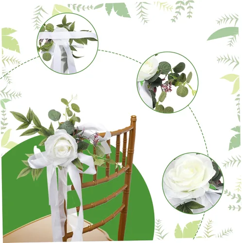 Vista 4 de Decoraciones de pasillo para ceremonia de boda, 6 piezas de rosas artificiales para decoración de pasillo de boda con cintas, decoración floral