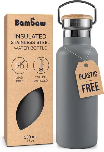 Vista 39 de Bambaw Botella de agua de acero inoxidable de 12 onzas, azul Egeo, 350 ml, de doble pared aislada, a prueba de fugas, apta para lavavajillas, sin