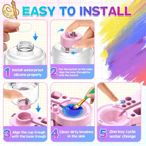 Vista 5 de Herramienta limpiadora de pinceles con 10 pinceles de pintura, enjuague de pincel de ciclo de agua con soporte y paleta, enjuague mis pinceles