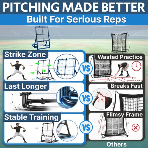 Vista 2 de Baseball & Softball Rebounder Net – Adjustable Pitching Trainer for Accuracy, Throwing, and Fielding – Durable Training Equipment for Youth & Adults