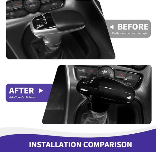 Vista 5 de RAZPOY Cubierta de la perilla de la palanca de cambios, protector de manija, accesorios interiores compatibles con Dodge Challenger Charger Negro