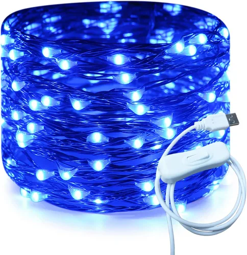 Vista 22 de RUICHEN Guirnalda de luces LED USB de 20 pies con interruptor de encendido/apagado, luces de alambre de cobre impermeables para dormitorio, pared