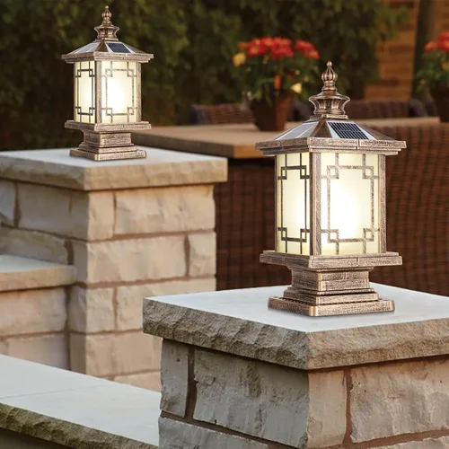 Vista 6 de Luz LED Solar para Poste Exterior, Lámpara de Tapa de Poste de Cerca de Aluminio con Control Remoto Regulable, Luces de Pilar Solares IP65