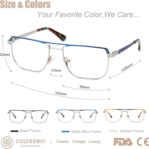 Vista 5 de Marco de gafas de metal óptico clásico para hombre con lentes transparentes sin receta