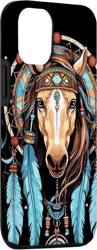 Vista 3 de Funda tribal con plumas indias nativas americanas para iPhone 14