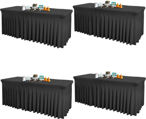 Vista 21 de Paquete de 1 manteles azul bebé para mesas rectangulares de 4 pies, cubiertas de mesa de spandex elástico de una pieza resistentes a las arrugas