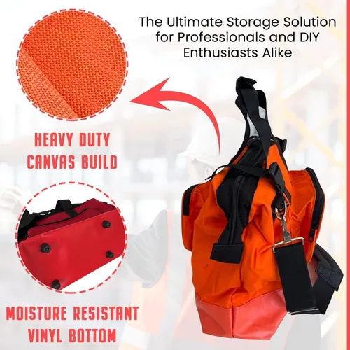 Vista 4 de Powell Bolsa de herramientas de lona – Bolsa grande de herramientas con boca ancha – Bolsa de herramientas inferior de vinilo resistente a