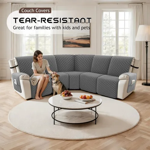 Vista 7 de Arfntevss - Fundas impermeables para sofá seccional reclinable en forma de L, funda antideslizante lavable para sofá reclinable, juego de fundas