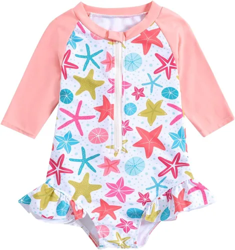 Vista 15 de MERSARIPHY Traje de baño de una pieza para niña pequeña, traje de baño de manga larga, traje de baño para niñas