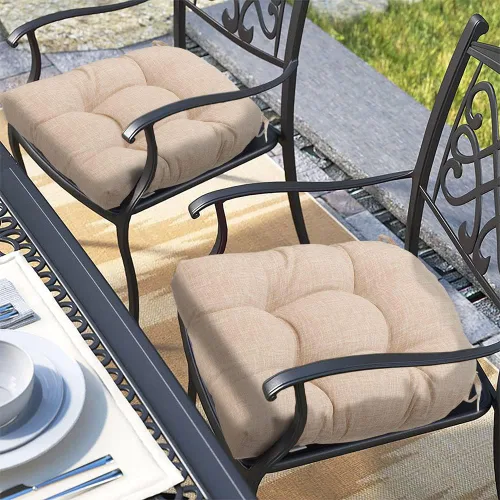 Vista 18 de Magpie Fabrics Juego de 2 cojines de asiento capitoné para exteriores e interiores con lazos, 19 x 19 pulgadas, impermeables, para silla de patio