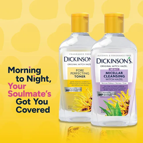 Vista 6 de Dickinson's Agua Micelar Limpiadora de Hamamelis, Un Desmaquillante Todo en 1, Refinador de Poros, Limpiador de Piel y Tónico; Sin Alcohol con Aloe
