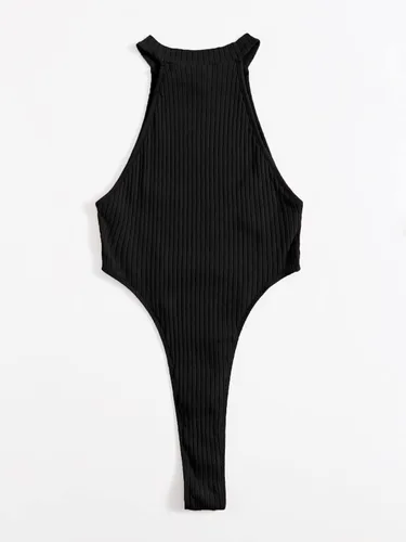 Vista 2 de Milumia Body sexy de punto con cuello redondo y pierna alta para mujer