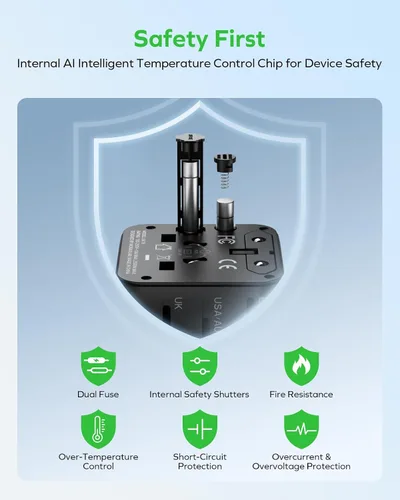 Vista 8 de MOMAX Mini Adaptador Universal de Viaje Mundial, 2 AC, Adaptador de Enchufe de Viaje Europeo Completo Reino Unido, Elementos Esenciales de Viaje