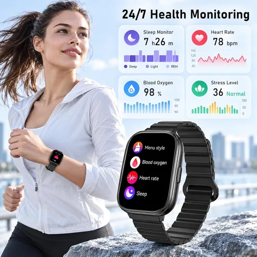 Vista 5 de Smart Watch with Call/Dial, Bluetooth Call, 1.75" HD Fitness Tracker, Black Black 1.75