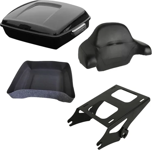 Vista 12 de XFMT Maleta negra mate cortada de 10.7 pulgadas con pestillo para Harley Trunk Touring Road King Street Glide Road Glide Electra Glide 2014-2025