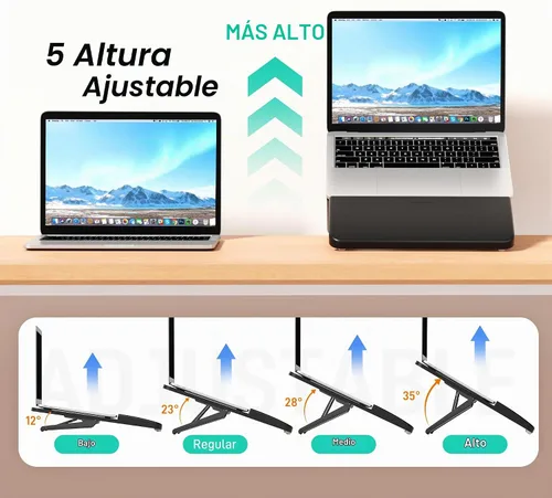 Vista 3 de AFOOYO Soporte ajustable de bambú para laptop, elevador de computadora portátil, soporte ergonómico para portátil con reposamuñecas, compatible