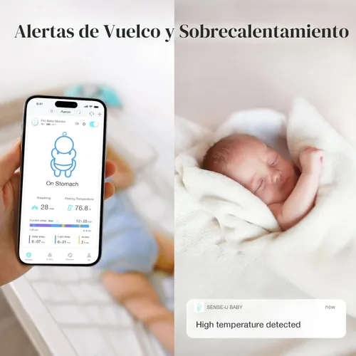 Vista 5 de Monitor para bebés Sense-U Pro: rastreadores de movimiento respiratorio, volteo y sobrecalentamiento para un mejor sueño, monitor de sueño