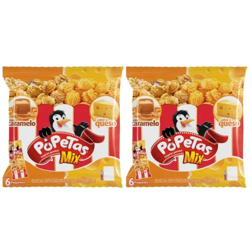 Vista 3 de Popetas Bocadillos de palomitas de maíz (Pck de 2 - 6 unidades por paquete) Palomitas de maíz con caramelo y queso Popetas Colombiana Snack