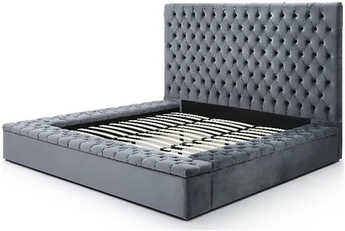 Vista 11 de Pemberly Row Cama de plataforma tamaño Queen con cabecero, pie de cama, plataforma, listones de madera en terciopelo, con almacenamiento en negro