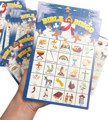 Vista 4 de Juego de bingo bíblico para 24 jugadores, juego de bingo para adultos, actividad de la iglesia dominical cristiana de Jesús, suministros
