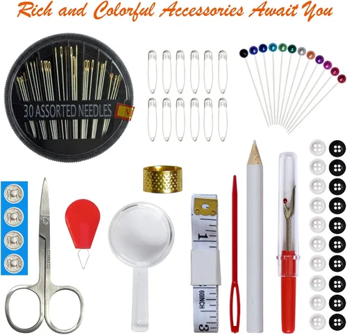 Vista 3 de Kit de costura con estuche, suministros de costura portátiles para el hogar, viajero, adultos, principiantes, emergencia, contiene 18 hilos