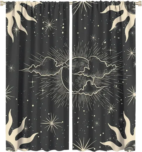 Vista 10 de Cortina de arte NC Sol, Luna y Estrellas Decoración Interior 42x45in