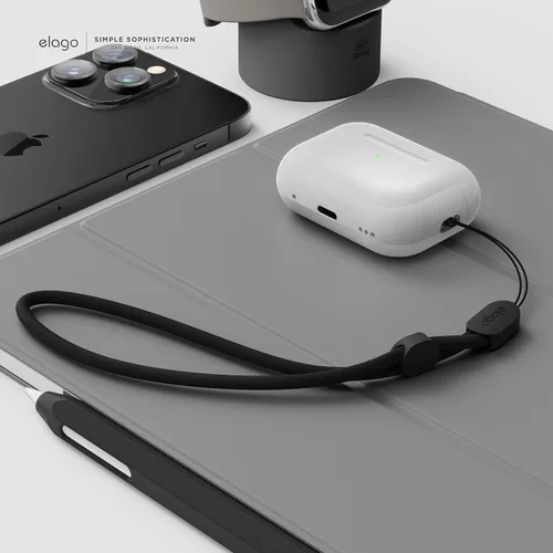Vista 2 de elago Cordón para AirPods Pro 2 Correa de muñeca de nailon, anti caída, seguridad adicional, botón ajustable, ampliamente aplicable (negro)