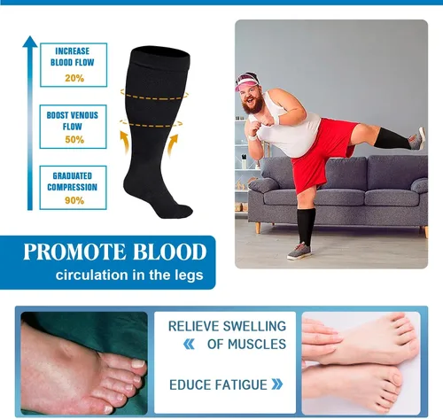 Vista 3 de ZOOSIXX Plus Size Compression Socks for Women and Men, 2 Pairs Knee High Support Wide Calf Stockings