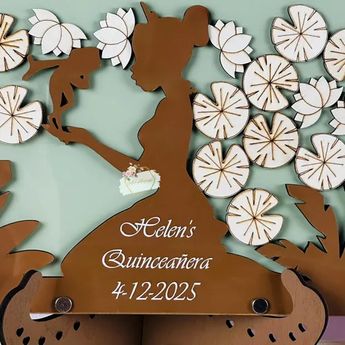 Vista 3 de Libro de invitados con tema de princesa de cuento de hadas Libro de invitados personalizado de decoración de rana príncipe para quinceañera