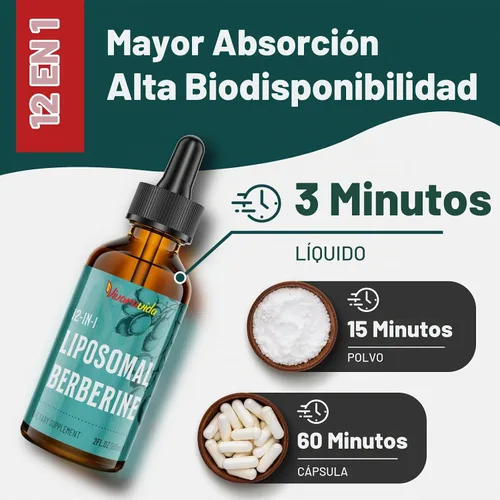Vista 3 de Berberina liposomal HCL - Gotas de berberina con extracto de melón amargo y cúrcuma - 2 fl oz