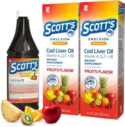 Vista 17 de SCOTT'S EMULSION Aceite de hígado de bacalao líquido para niños, sabor a cereza, apoya el crecimiento, la inmunidad y la salud ósea, rico en omega 3
