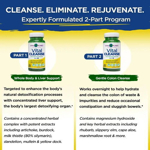 Vista 4 de Vital Planet - Vital Cleanse con cardo mariano, magnesio, aloe del cabo y hierbas, suplemento natural para estreñimiento ocasional y eliminación