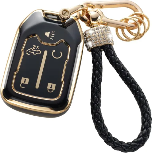 Vista 8 de Gematay - Funda para llavero Cadillac, carcasa protectora compatible con Escalade CTS SRX XT5 ATS CT6 5 botones llave remota Smart Key Protector