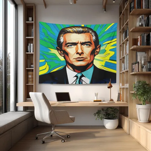 Vista 2 de Shrahala American Election Man Wall Tapestry, Yellow Hair Suit Green Background Wall Hanging Large Tapestry Decoration Polyester Fiber White Hem