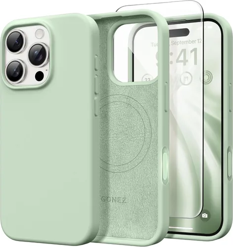 Vista 10 de GONEZ Funda magnética para iPhone 14, compatible con Magsafe, con protector de pantalla + protector de cámara, forro de microfibra antiarañazos