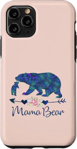 Vista 29 de Teal Blue Purple Floral Mama Bear and One Cub Light Pink Case for iPhone 17