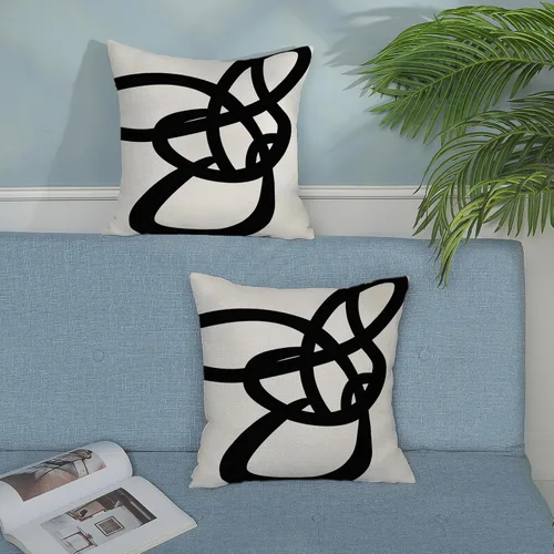 Vista 7 de Fundas de cojín en blanco y negro 16x16 Juego de 2 Fundas de cojín geométricas abstractas de arte moderno de línea Modernas estilo minimalista