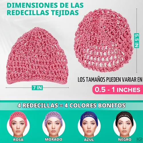Vista 2 de KETAR 4 redes para el cabello para dormir, 5.5 x 7, gorra de malla viscosa Red para el cabello para prensa de seda; suave y cómoda para un uso