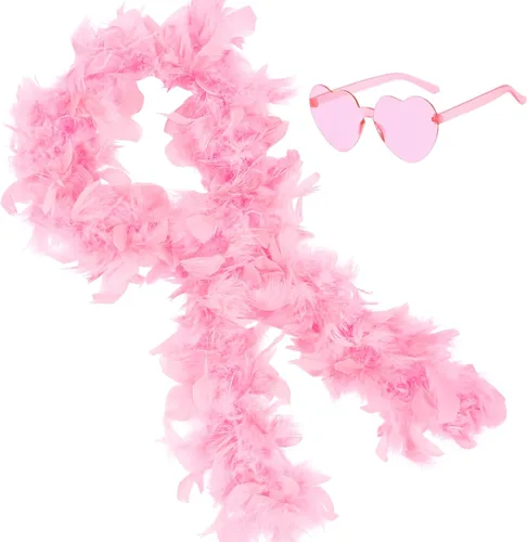 Vista 19 de Boa de plumas con lentes de sol sin montura de corazón, boa de plumas de 4 pies para despedida de soltero, Halloween, accesorio de disfraz