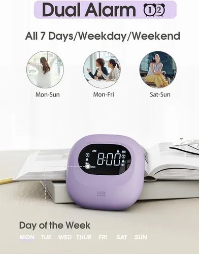 Vista 5 de Roxicosly Reloj despertador vibratorio súper fuerte para durmientes pesados, reloj agitador de cama de vibración ajustable debajo de la almohada