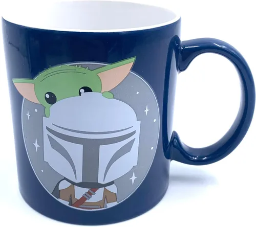 Vista 2 de Silver Buffalo Star Wars Mandalorian and the Child Baby Yoda Grogu Jumbo - Taza de café de cerámica de 20 onzas, imagen de 2 caras