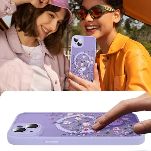 Vista 5 de Funda magnética mejorada de 6.7 pulgadas para iPhone 14 Plus con protector de pantalla [compatible con MagSafe] bonito diseño de patrón floral