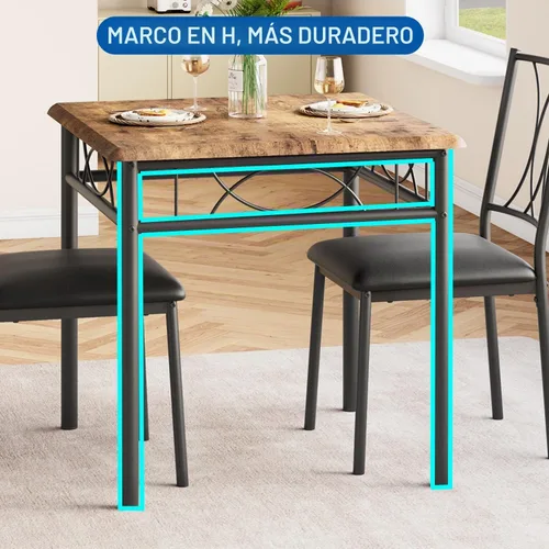 Vista 6 de Juego de mesa de comedor para 2, mesa de cocina con 2 sillas tapizadas, juego de mesa de comedor de cocina de 3 piezas de madera para apartamento