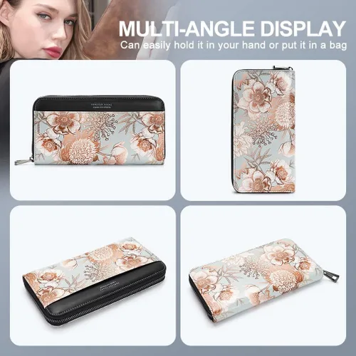 Vista 6 de APHISON Billetera para mujer, de gran capacidad, para tarjetas de crédito, RFID, monedero, luna, lindo, animal, floral, celular, pulsera, teléfono