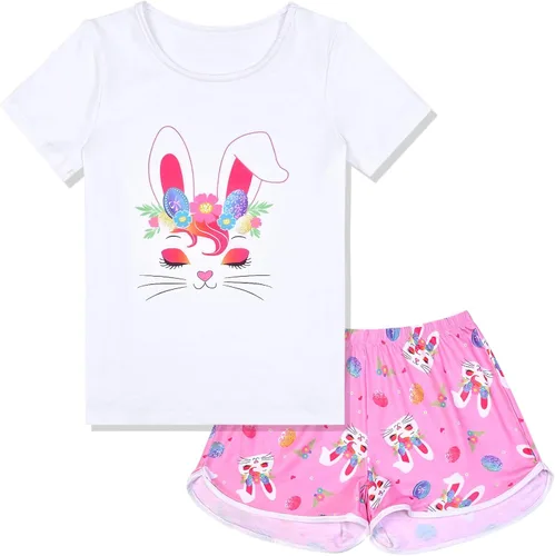 Vista 17 de QPANCY Pijamas de verano para niñas, conjuntos de pijamas de manga corta para dormir de verano