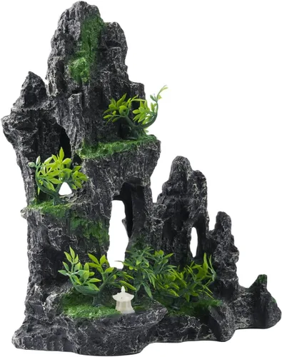 Vista 4 de Adornos Grandes para Acuario - Adorno de Acuario con Vista a la Montaña, Casa en el Árbol, Cueva, Puente, Resina, 10.24x9.45x5.12 pulgadas, C