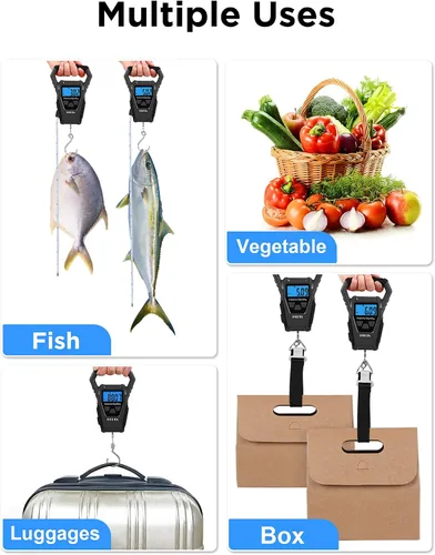 Vista 7 de HEETA Báscula de pescado digital impermeable con pantalla LCD retroiluminada, 110 libras / 110.2 lbs, báscula portátil para colgar para el hogar